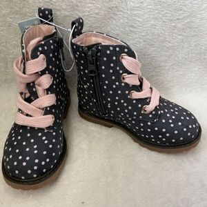 Cat & Jack Combat Boots Toddler Girls Sz 7 Giovanna Gray Dot Zip
